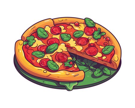 Téléchargez les illustrations : Pizza fraîche, icône de la restauration rapide isolé - en licence libre de droit