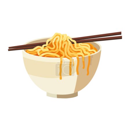Illustration for Bowl of ramen noodles with chopsticks over white - Royalty Free Image