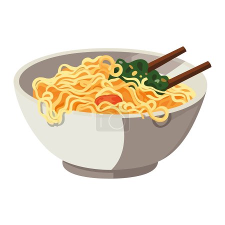 Illustration for Ramen noodles with pork and cilantro over white - Royalty Free Image
