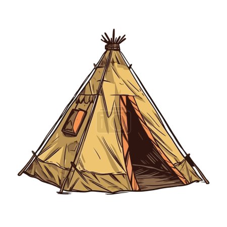 Illustration for Mountain camping adventure dome tent over white - Royalty Free Image