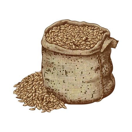 Illustration for Organic wheat flour in burlap sack heap over white - Royalty Free Image
