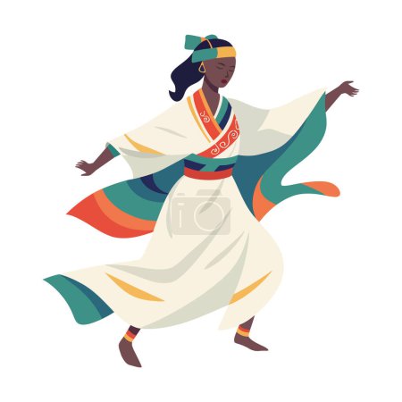 Téléchargez les illustrations : Afro américaine femme dansant sur blanc - en licence libre de droit