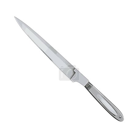 Illustration for Sharp metallic kitchen knife over white - Royalty Free Image