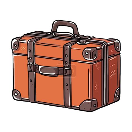 Illustration for Antique suitcase with leather handle for travel over white - Royalty Free Image