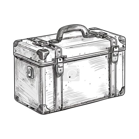 Illustration for Old leather suitcase with handle for travel over white - Royalty Free Image