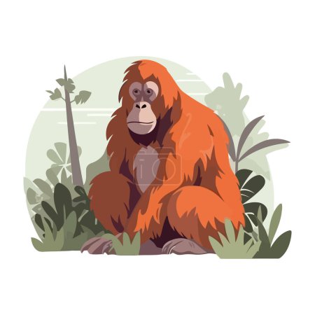 Ilustración de Orangután joven comiendo sobre blanco - Imagen libre de derechos