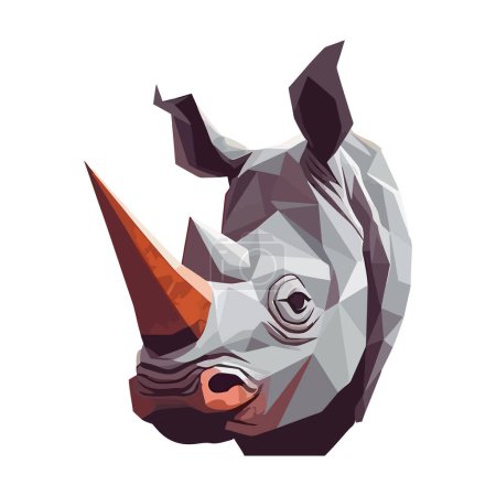 Téléchargez les illustrations : Mascotte de rhinocéros mignon visage sur blanc - en licence libre de droit
