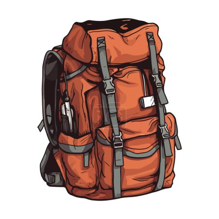 Illustration for Backpack for camping equipment over white - Royalty Free Image