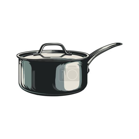 Illustration for Stainless steel cooking pan with metal handle over white - Royalty Free Image