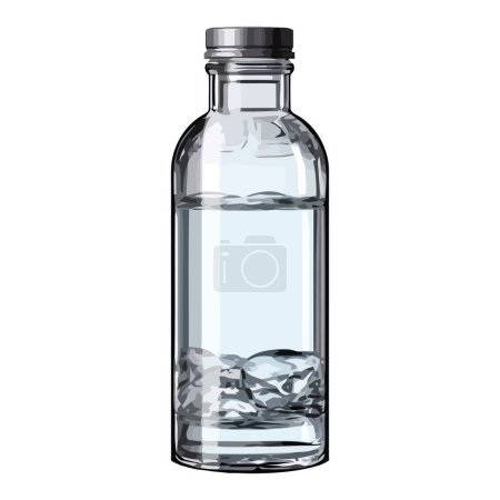 Illustration for Transparent glass bottle holds purified liquid over white - Royalty Free Image