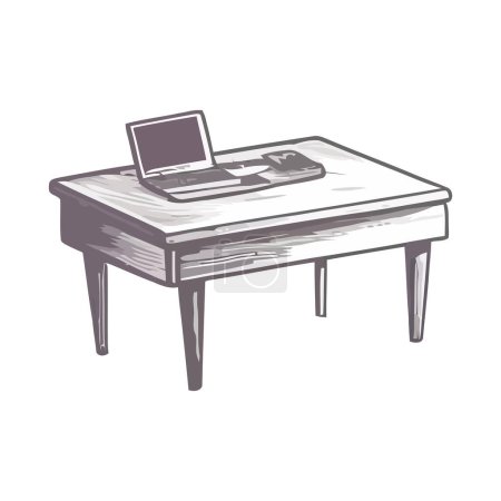 Téléchargez les illustrations : Bureau moderne avec ordinateur sur blanc - en licence libre de droit