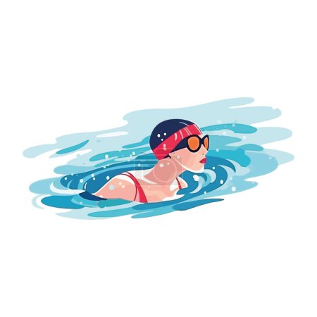Illustration for Swim adventure with cheerful woman over white - Royalty Free Image