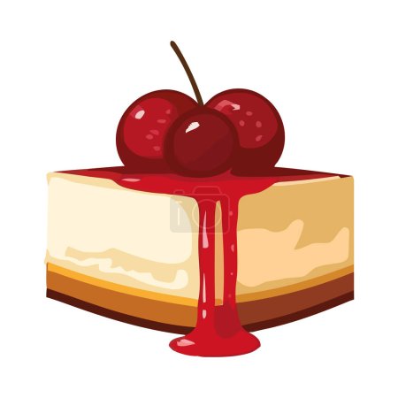 Téléchargez les illustrations : Tranche de gâteau au fromage aux baies sucrées sur blanc - en licence libre de droit