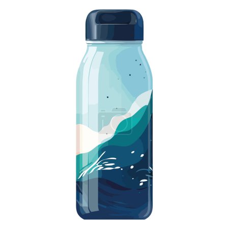 Ilustración de Botella de vidrio transparente con bebida refrescante sobre blanco - Imagen libre de derechos