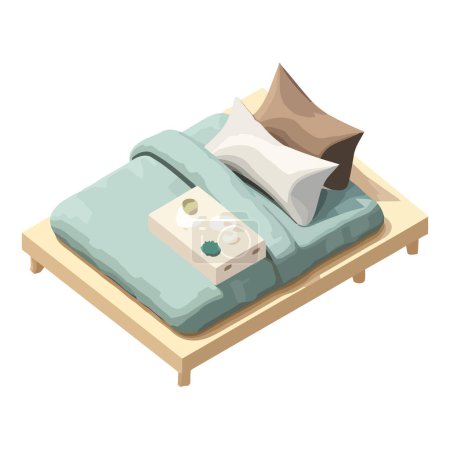 Illustration for Comfortable bed with modern decoration and bedding over white - Royalty Free Image