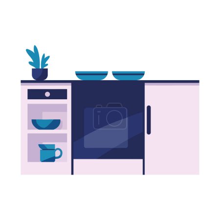Illustration for Modern kitchen on metal shelf over white - Royalty Free Image