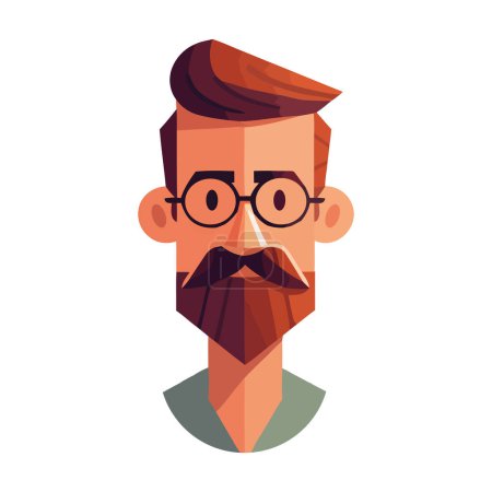 Téléchargez les illustrations : Homme avec moustache et lunettes sur blanc - en licence libre de droit