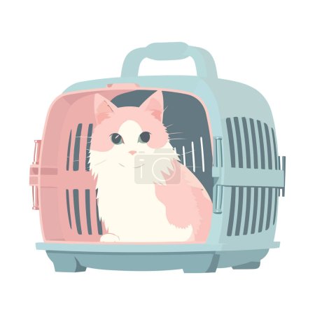 Illustration for Cute kitten in a travel box over white - Royalty Free Image
