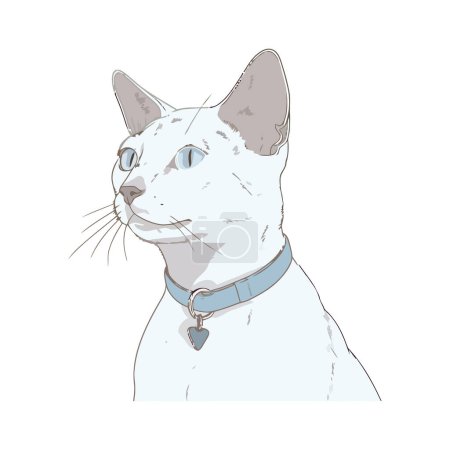Illustration for Cute kitten sitting with a blue collar over white - Royalty Free Image