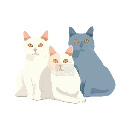 Illustration for Fluffy kittens sit together over white - Royalty Free Image