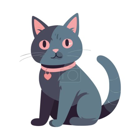 Illustration for Black kitten sitting over white - Royalty Free Image