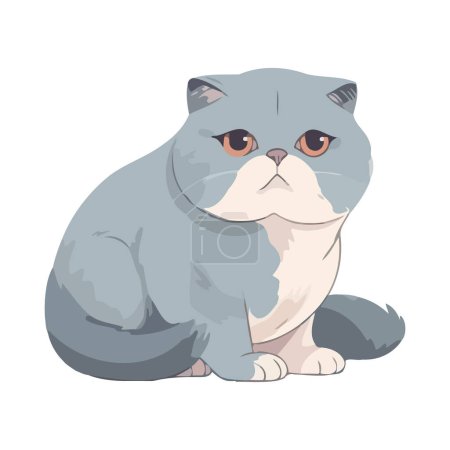 Illustration for Cute fluffy kitten sitting vector illustration over white - Royalty Free Image