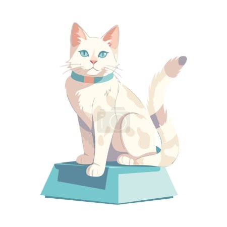 Illustration for Cute fluffy kitten sitting illustration vector over white - Royalty Free Image