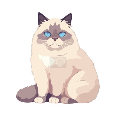 Illustration for Cute fluffy kitten sitting design over white - Royalty Free Image