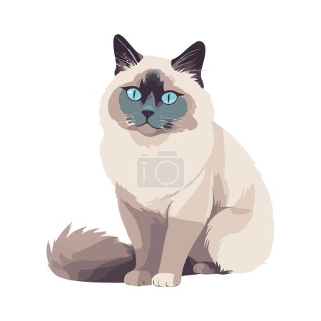 Illustration for Cute fluffy kitten sitting vector over white - Royalty Free Image