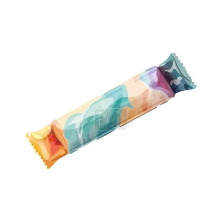Illustration for Fun chocolate candy snack wrapped in colored paper over white - Royalty Free Image