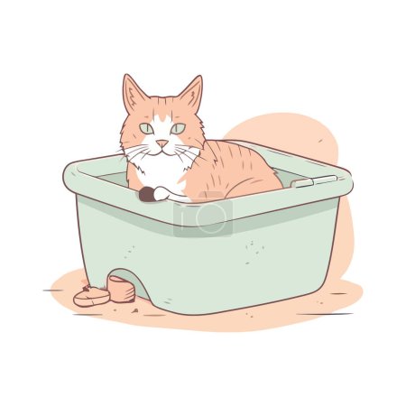 Illustration for Cute kitten sitting in a box over white - Royalty Free Image