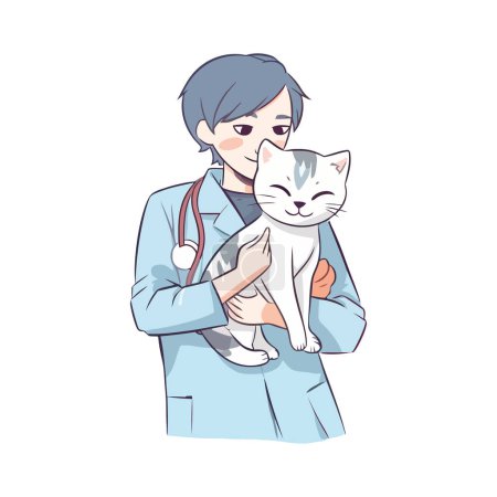 Ilustración de Doctor con un gato sobre blanco - Imagen libre de derechos