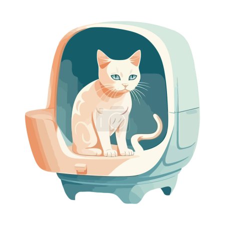 Illustration for Cute kitten sitting on comfortable pillow over white - Royalty Free Image