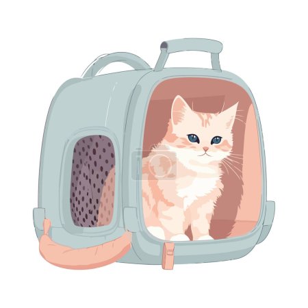 Illustration for Kitten in a travel box over white - Royalty Free Image