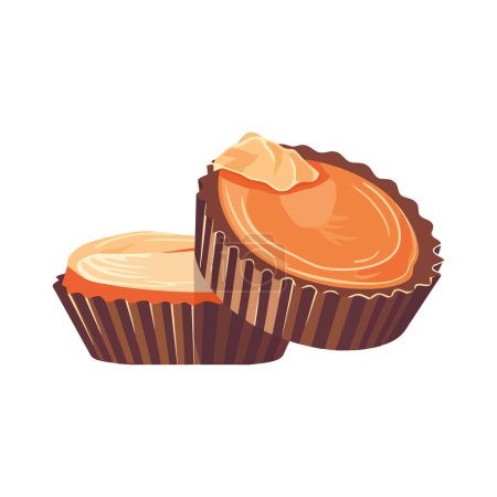 Illustration for Cute muffin with chocolate decoration over white - Royalty Free Image