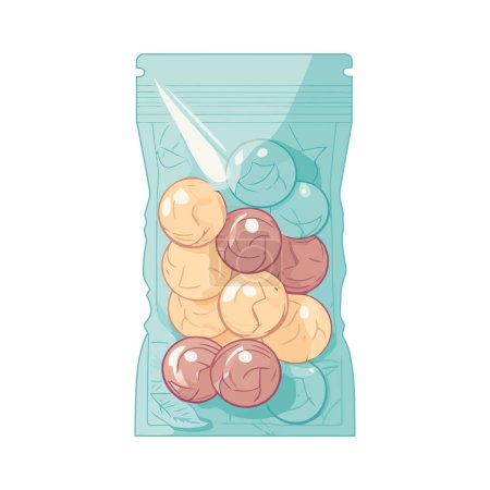Illustration for Sweet food gift bag with chocolate candy over white - Royalty Free Image