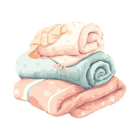 Illustration for Fluffy winter bedding stack over white - Royalty Free Image