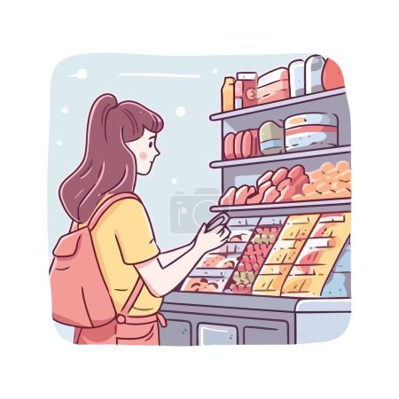 Illustration for Healthy groceries for happy shopping over white - Royalty Free Image