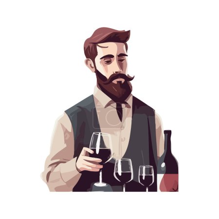 Illustration for One person holding wine bottle over white - Royalty Free Image