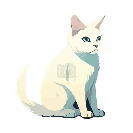 Illustration for Fluffy white kitten sitting over white - Royalty Free Image