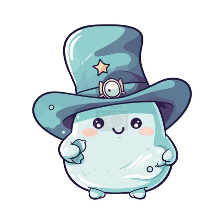Illustration for Cheerful cowboy mascot in blue costume smiling isolated - Royalty Free Image
