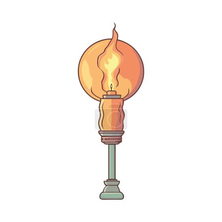 Ilustración de Linterna antigua encendiendo una antorcha llameante brillante sobre blanco - Imagen libre de derechos