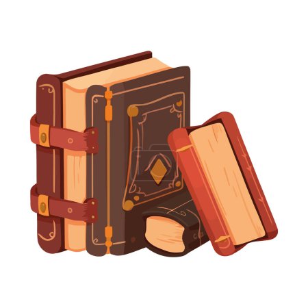 Téléchargez les illustrations : Vieille valise en cuir pleine de livres anciens isolés - en licence libre de droit