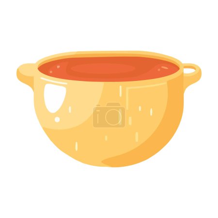 Illustration for Gourmet soup in yellow bowl, hand painted pottery icon isolated - Royalty Free Image