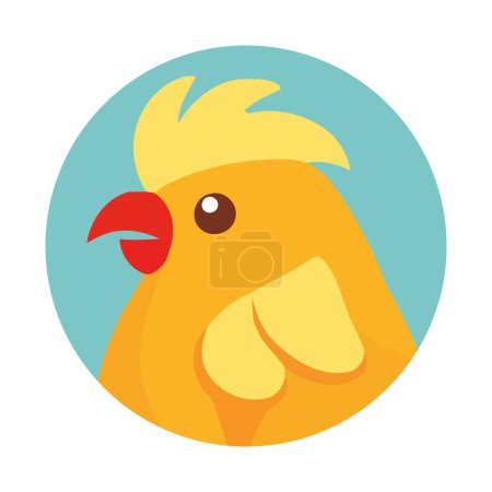 Illustration for Cute cartoon rooster on blue background icon isolated - Royalty Free Image