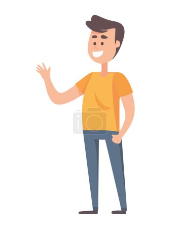 Ilustración de Sonriente hombre agitando la mano, icono de expresión feliz aislado - Imagen libre de derechos