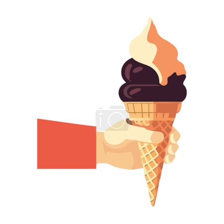 Téléchargez les illustrations : Main tenant cône de crème glacée gastronomique, icône de plaisir d'été isolé - en licence libre de droit