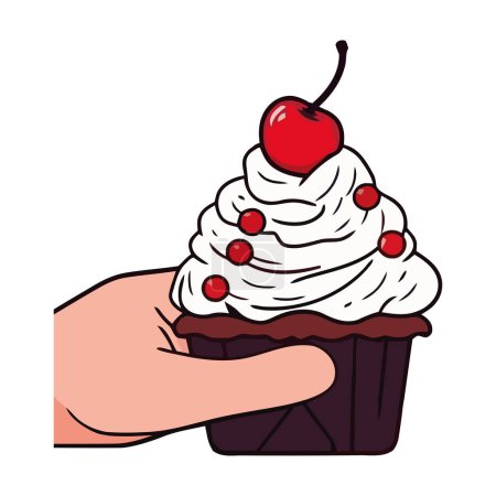 Illustration for Hand holding gourmet cupcake illustration vector icon isolated - Royalty Free Image