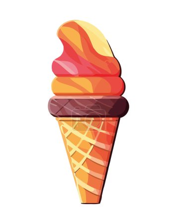 Téléchargez les illustrations : Cône de crème glacée sucrée avec icône chocolat et fraise isolé - en licence libre de droit