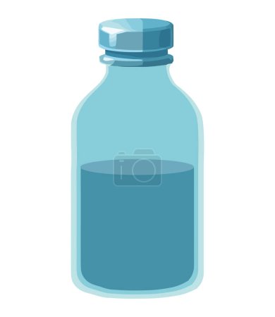 Ilustración de Botella de vidrio azul con icono de ilustración de etiqueta aislado - Imagen libre de derechos